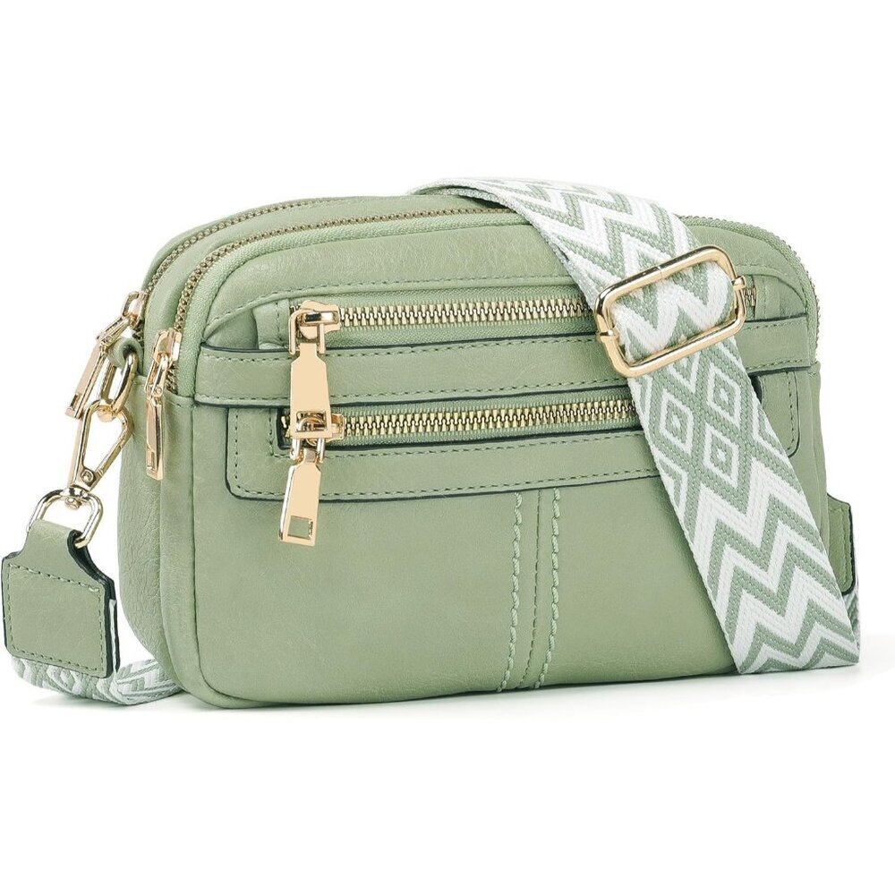 6-Pocket Crossbody Bags for Women Vegan Leather Handbags Light Green Travel Bag